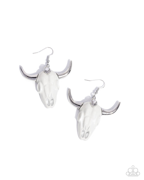 Paparazzi Southwestern Skull - White Earrings