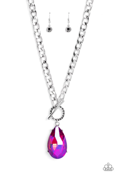 Paparazzi MAY LOP Edgy Exaggeration- Pink UV Shimmer Necklace