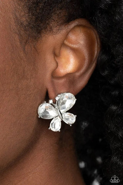 Paparazzi Winged Whimsy - White Butterfly Earrings