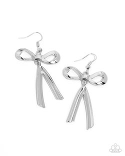 Paparazzi Dapper Delivery- Silver Bow Earrings