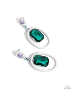 Paparazzi Dipped in Dazzle- White and Green Earrings