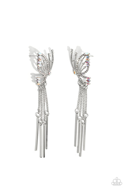 Paparazzi CONVENTION EXCLUSIVE A Few Of My Favorite WINGS - White Iridescent Butterfly Earrings