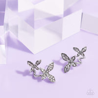 Paparazzi Adorably Aerial - White Butterfly Earrings