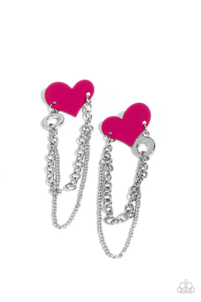 Paparazzi Altered Affection - Pink Heart Earrings