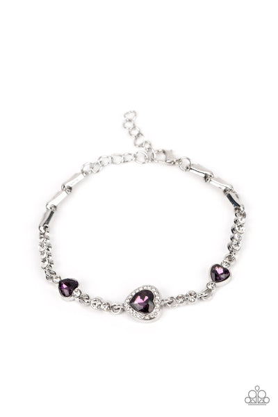 Paparazzi Amor Actually - Purple Heart-Shaped Rhinestones Bracelet