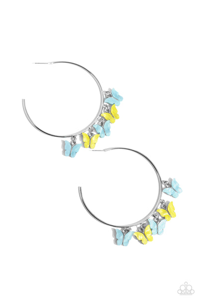 Paparazzi Bemusing Butterflies - Blue Hoops Earrings