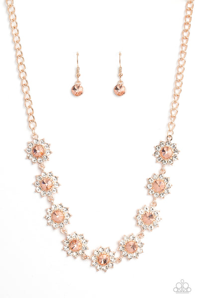 Paparazzi Blooming Brilliance - Rose Gold Floral Necklace