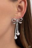 Paparazzi Bodacious Bow - White Earrings