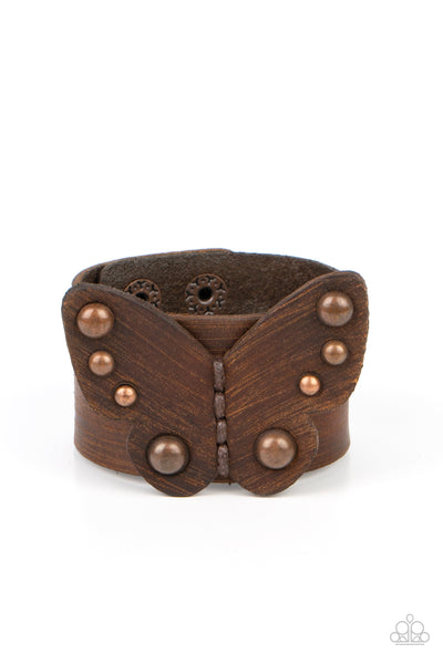 Paparazzi Butterfly Farm - Copper Leather Butterfly Wrap Bracelet