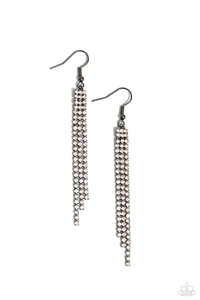 Paparazzi Candescently Couture - Black Glittery Strands Earrings