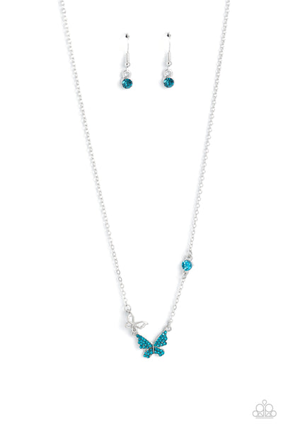 Paparazzi Cant BUTTERFLY Me Love - Blue Rhinestones Necklace