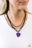 Paparazzi Carefree Confidence - Purple Gunmetal Heart Necklace