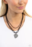 Paparazzi Carefree Confidence - Silver Gunmetal Heart Necklace