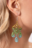 Paparazzi Chandelier Command - Multi Ombre Yellow Green Blue Earrings