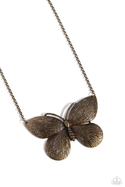 Paparazzi DRAWN to the Wind - Brass Butterfly Necklace