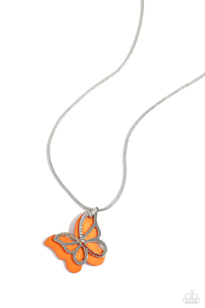 Paparazzi Detailed Dance - Orange Butterfly Necklace