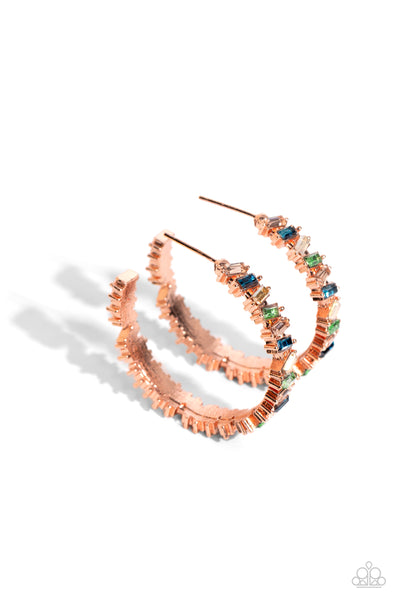 Paparazzi Effortless Emeralds - Copper Hoops Earrings