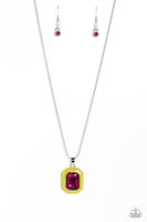 Paparazzi Emerald Energy - Multi Fuchsia Emerald-Cut Gem Necklace