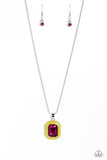 Paparazzi Emerald Energy - Multi Fuchsia Emerald-Cut Gem Necklace