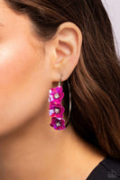 Paparazzi Ethereal Embellishment - Pink Flower Iridescent Hoops Earrings