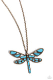 Paparazzi CONVETION EXCLUSIVE FLYING Low - Brass Turquoise Dragonfly Necklace