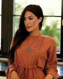 Paparazzi CONVETION EXCLUSIVE FLYING Low - Brass Turquoise Dragonfly Necklace