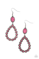 Paparazzi Farmhouse Fashion Show - Pink Fuchsia Fedora Earrings