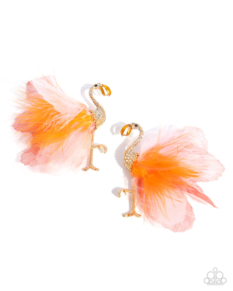 Paparazzi Feathered Flamingo- Orange Earrings