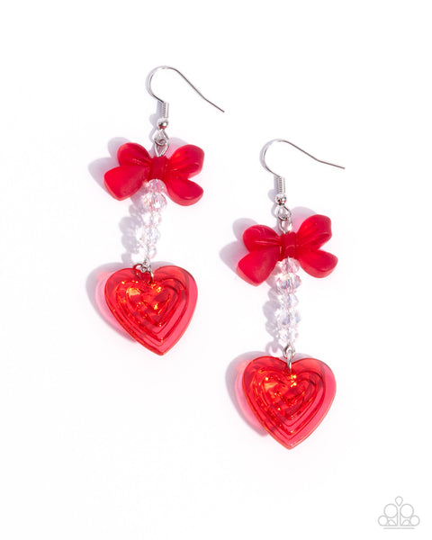 Paparazzi Feminine Freefall - Red Heart Earrings