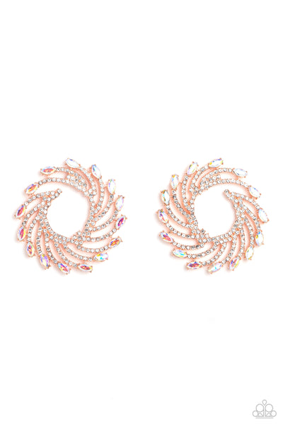 Paparazzi Firework Fanfare - Copper Swirls and Curves Earrings