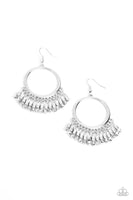 Paparazzi Fringe Fanfare - Silver Earrings