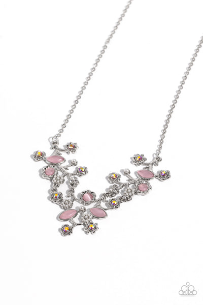 Paparazzi Gardening Group - Pink Marquise-cut Cat Eye Necklace