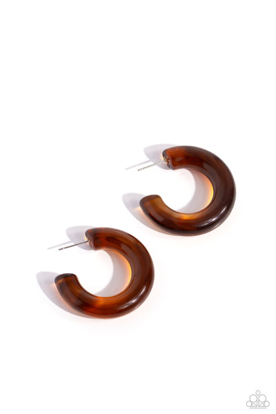 Paparazzi Glassy GAZE - Brown Hoops Earrings