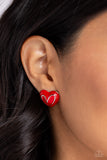 Paparazzi Glimmering Love - Red Heart Post Earrings