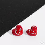 Paparazzi Glimmering Love - Red Heart Post Earrings