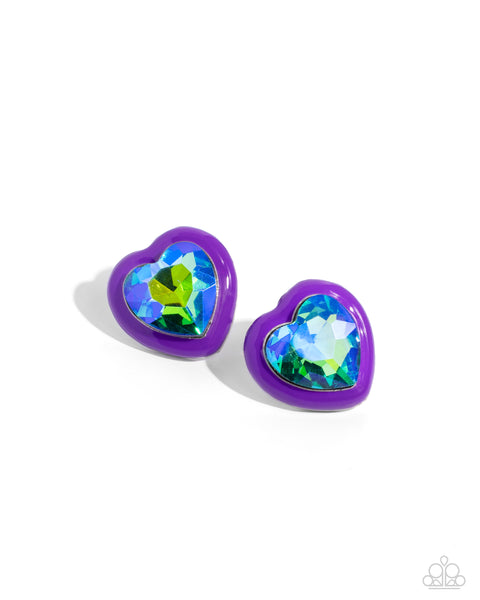 Paparazzi Heartfelt Haute - Purple Heart Earrings