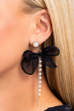 Paparazzi High-Class Heiress - Black Chiffon Fabric Earrings