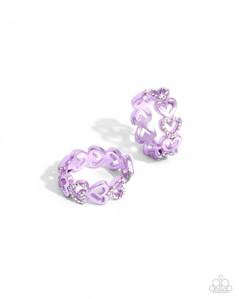 Paparazzi Historic Hearts - Purple Hoops Earrings