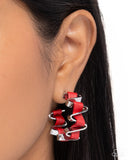 Paparazzi Captivating Corkscrew- Red Hoops Earrings