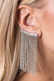 Paparazzi Feuding Fringe - White Earrings