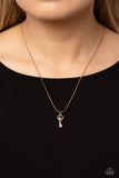 Paparazzi LOVE-Locked - Rose Gold Key Pedant Necklace