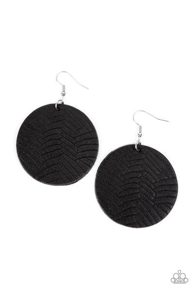 Paparazzi Leathery Loungewear - Black Leather Disc Earrings