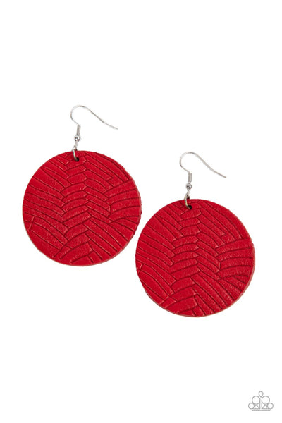 Paparazzi Leathery Loungewear - Red Geometric Earrings