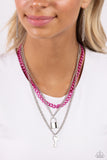 Paparazzi Locked Labor - Pink Metallic Necklace