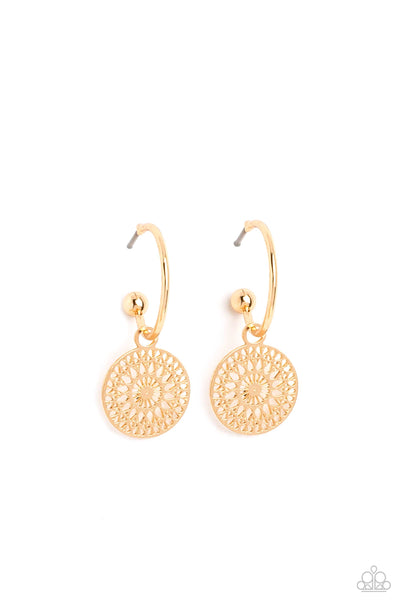 Paparazzi Mandala Maiden - Gold Earrings Tiny Hoops