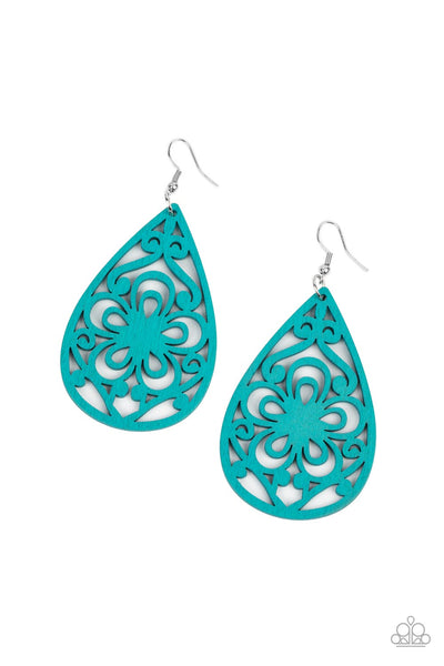 Paparazzi Marine Eden - Blue Wooden Earrings