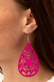 Paparazzi Marine Eden - Pink Fuchsia Fedora Floral Wooden Earrings