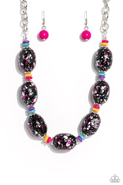 Paparazzi No Laughing SPLATTER - Pink Floral Necklace