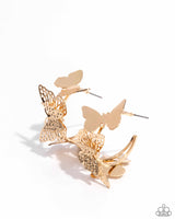 Paparazzi No WINGS Attached - Gold Butterfly Hoops