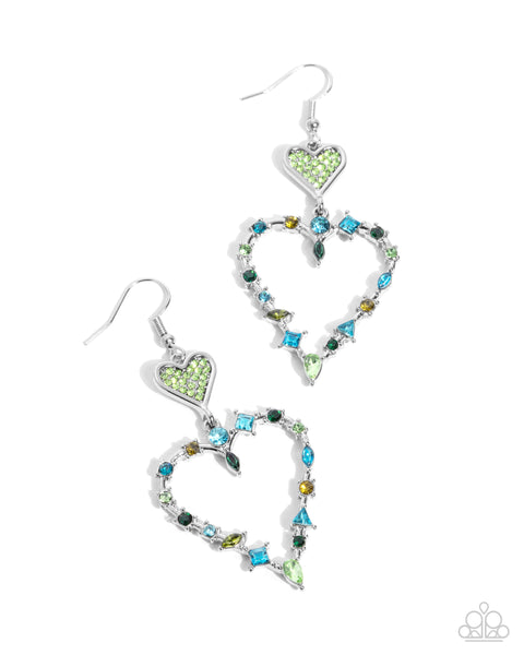 Paparazzi Parallel Passion - Green Heart Earrings